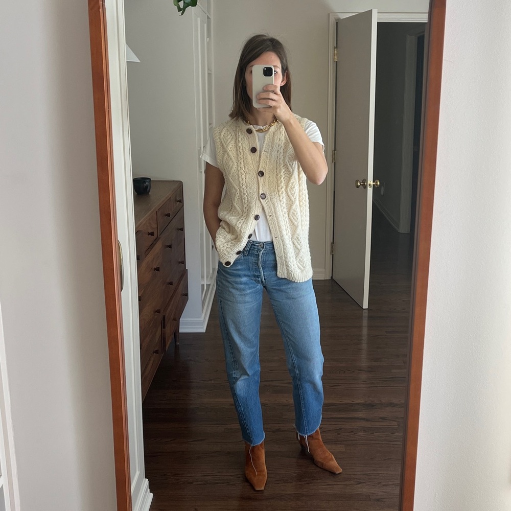 Wool Hand Knit Cream Cable Knit Vest